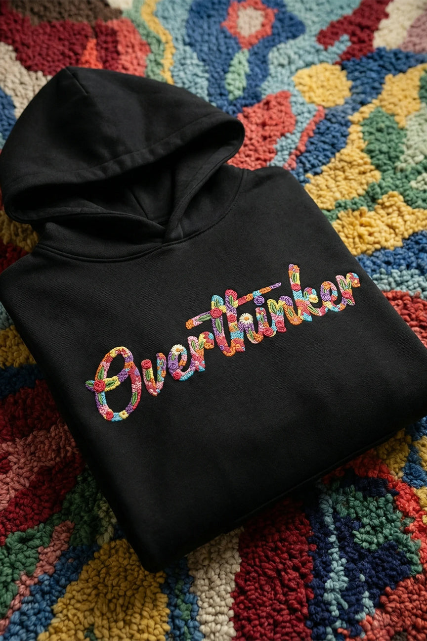 Overthinker Floral Embroidery Hoodie