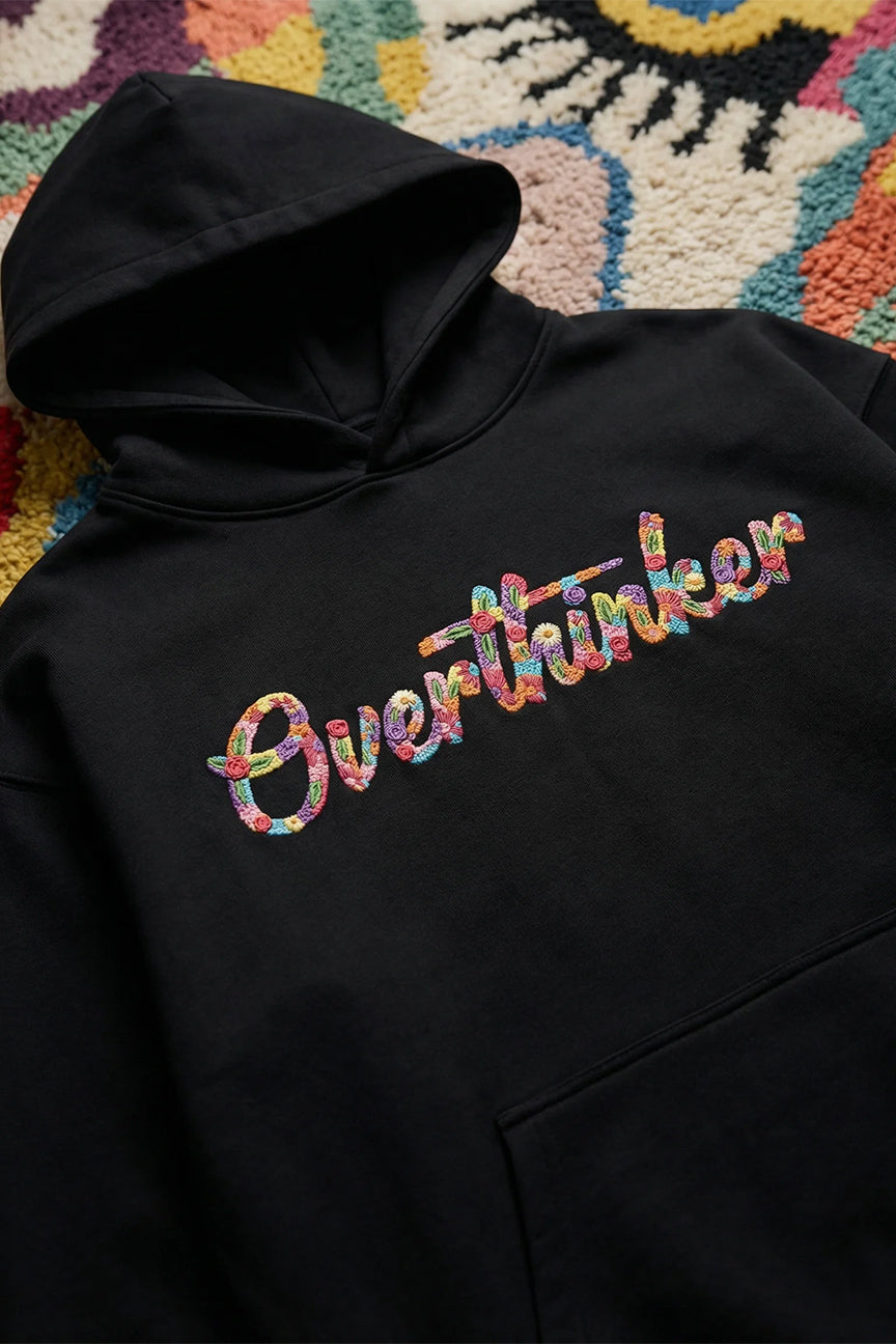 Overthinker Floral Embroidery Hoodie