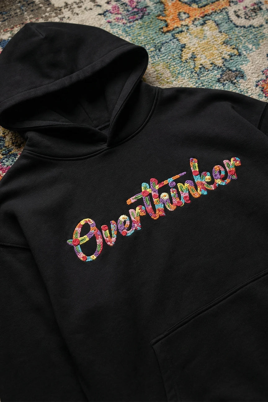 Overthinker Floral Embroidery Hoodie
