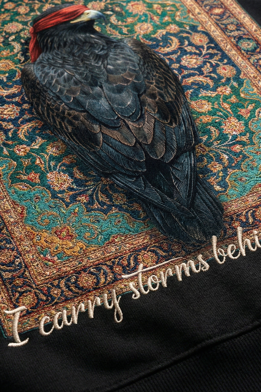 Blindfolded Eagle Arabic Art Hoodie! I Carry Storms Behind My Wings