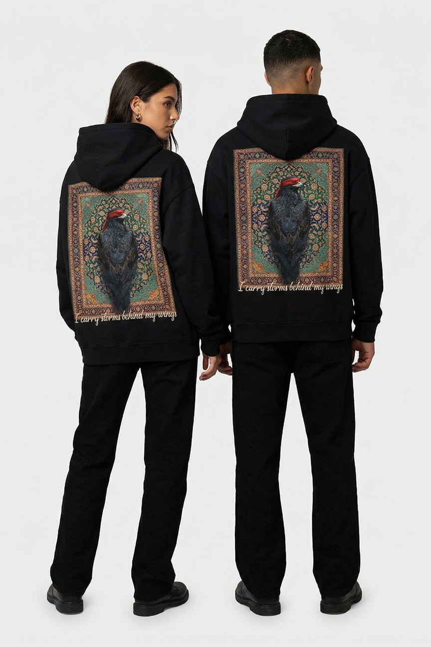 Blindfolded Eagle Arabic Art Hoodie! I Carry Storms Behind My Wings